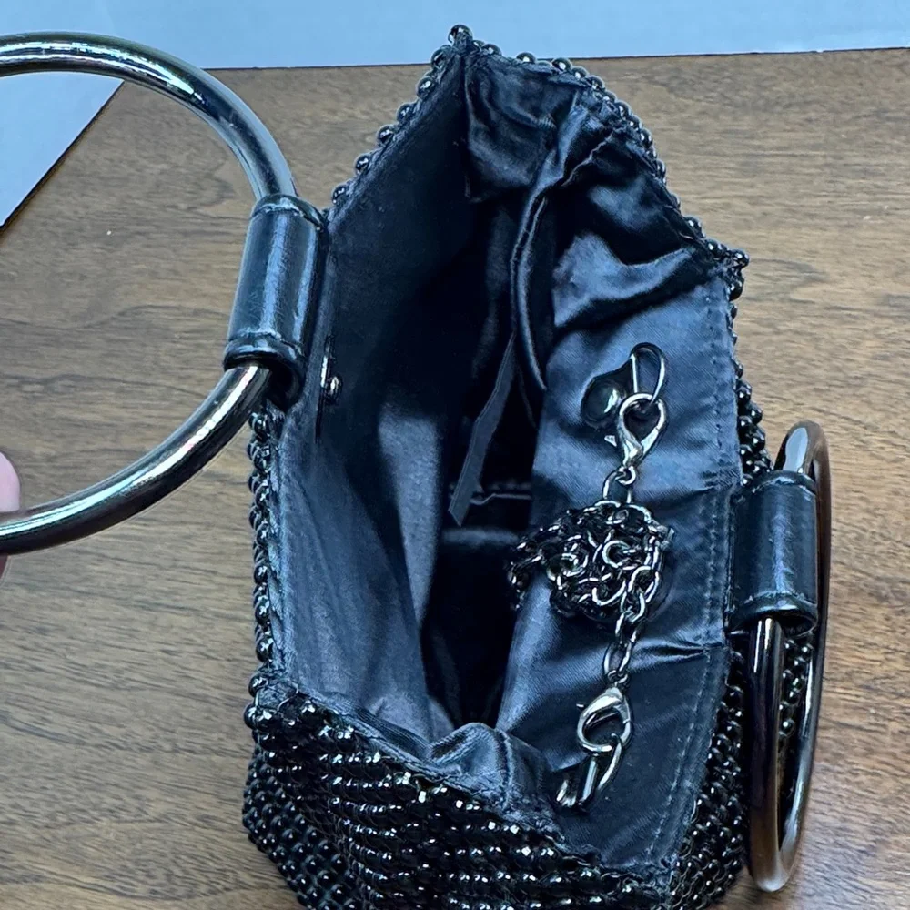 Jessica McClintock Gwen Ball Metal Mesh Ring Clutch Shoulder Dance Occasion Bag